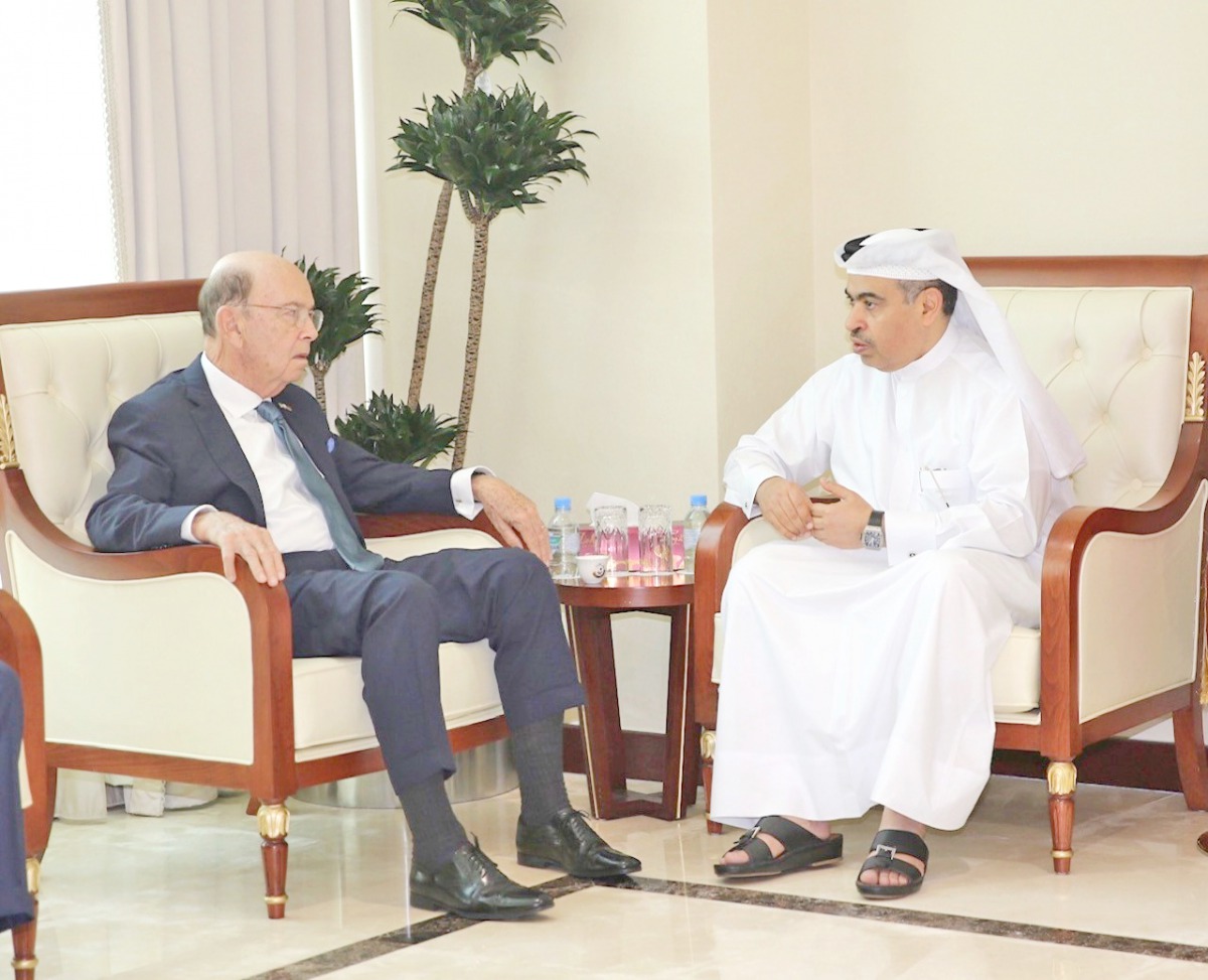 H E Ali bin Ahmed Al Kuwari, Minister of Commerce and Industry, holding discussions with Wilbur Ross, the US Secretary of Commerce, in Doha.