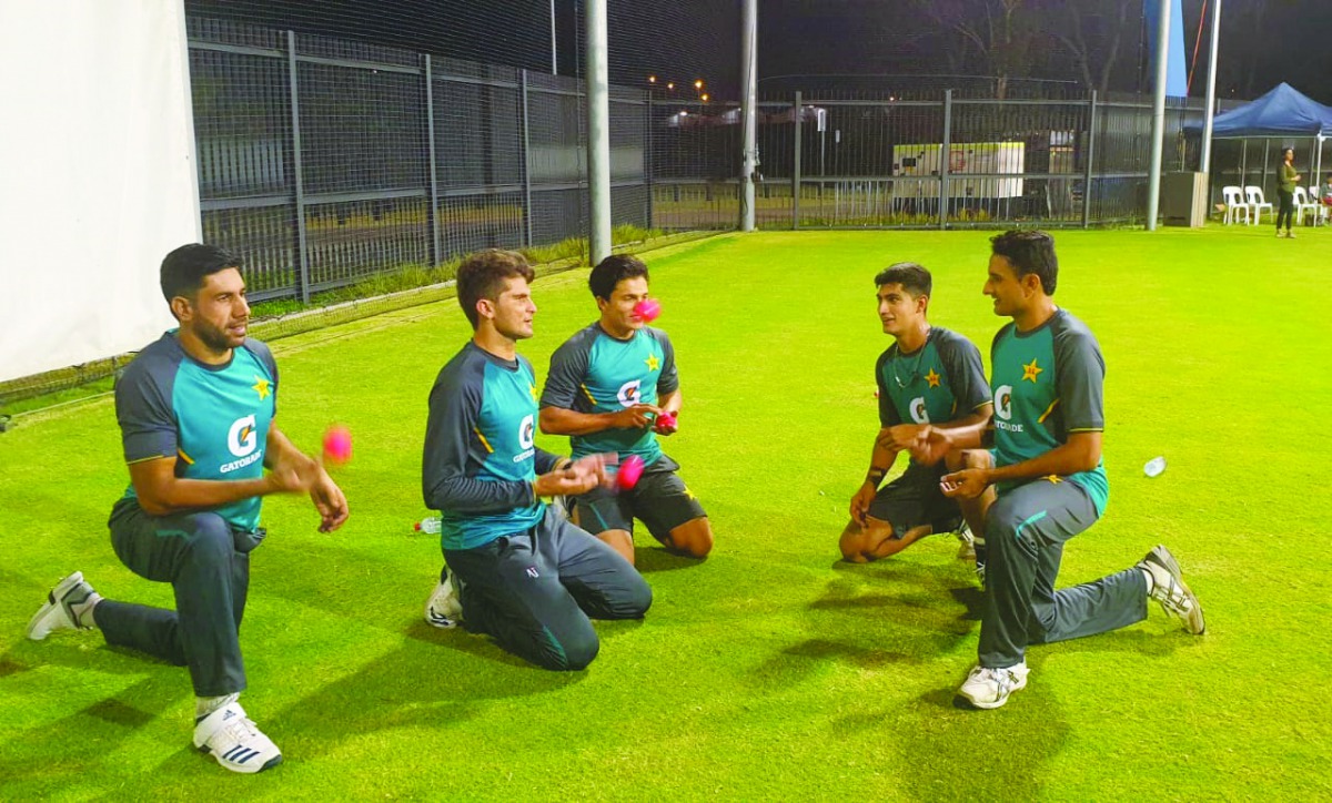 FROM LEFT: Pakistan pacers Imran Khan, Shaheen Afridi, Muhammad Musa, Naseem Shah and Muhammad Abbas during a training session in Sydney. 