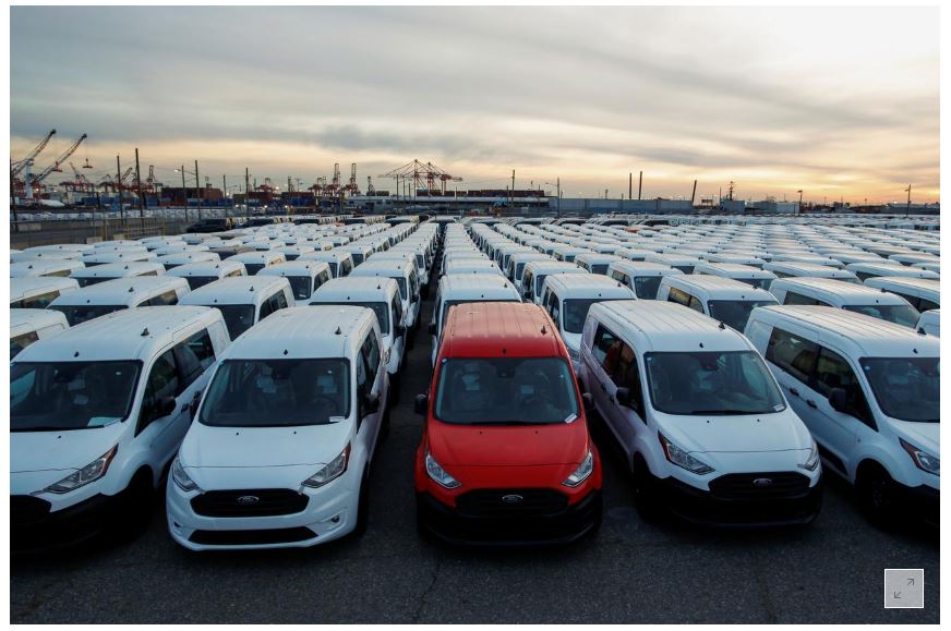 FILE PHOTO: Imported automobiles are parked in a lot at the port of Newark New Jersey, U.S., February 19, 2019. Reuters/Eduardo Munoz