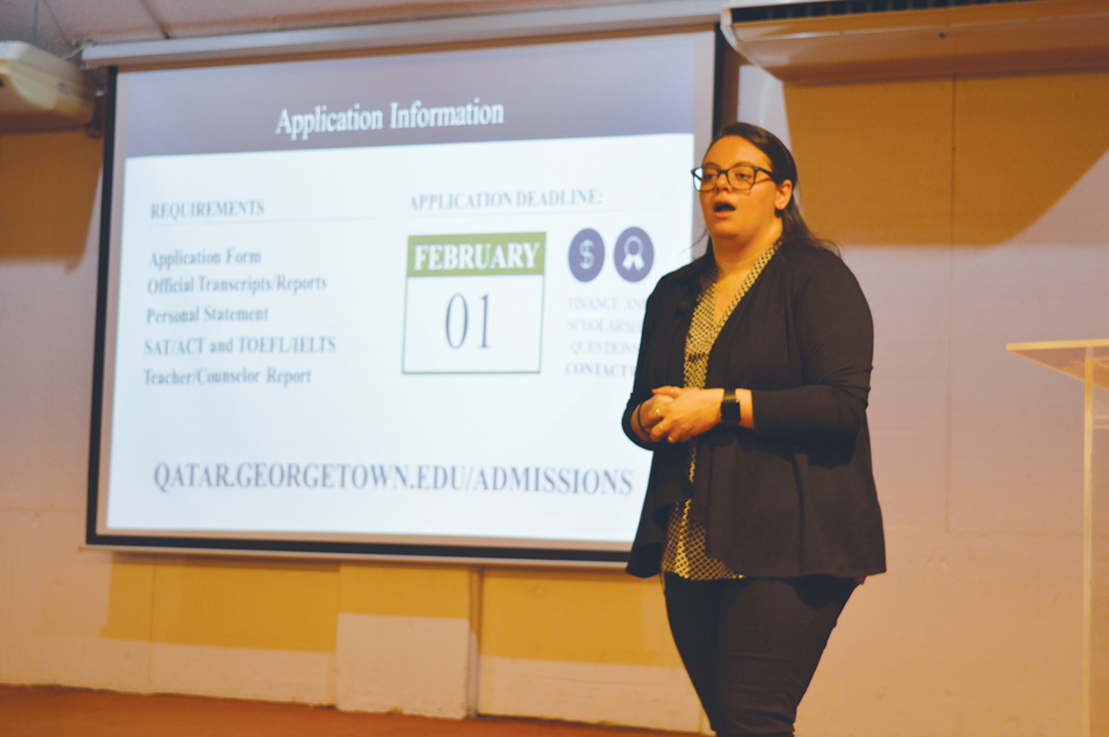 Mariam Lachin, Associate Director of Admissions at GU-Q, speaking at the workshop.