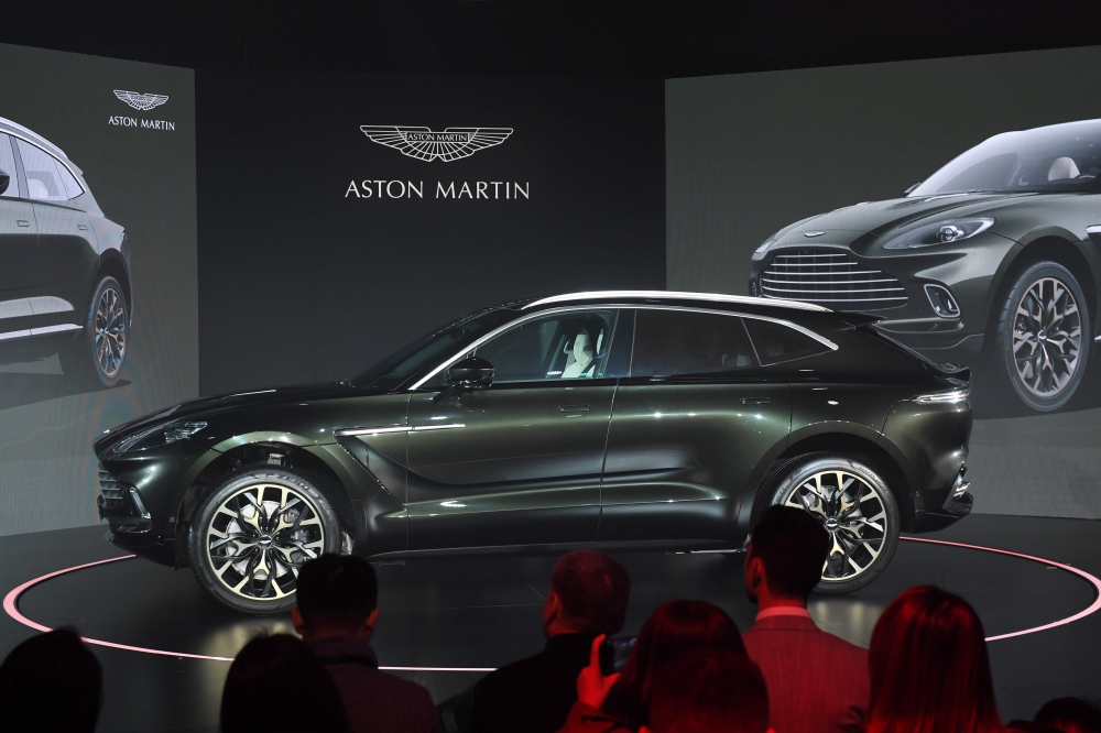 Aston Martin's DBX SUV is seen at its world premiere in Beijing on November 20, 2019. Aston Martin launched its first ever SUV in the Chinese capital on November 20. / AFP / GREG BAKER