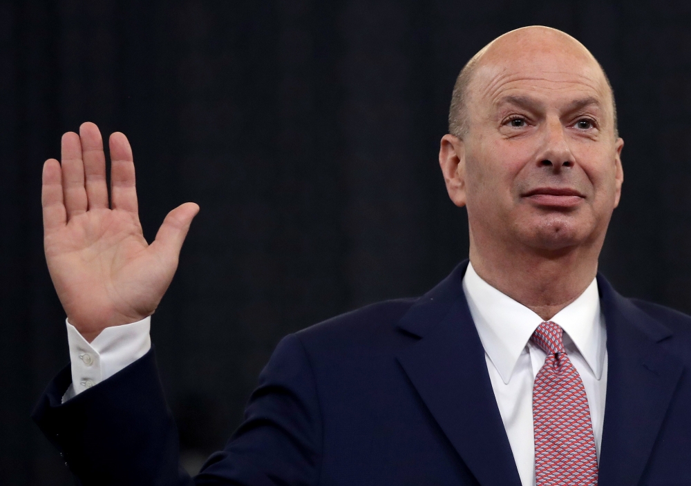 Gordon Sondland, the US ambassador to the European Union, is sworn in prior to testifying before the House Intelligence Committee in the Longworth House Office Building on Capitol Hill November 20, 2019 in Washington, DC. Drew Angerer/Getty Images/AFP