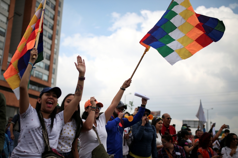 Demonstrators participate in a protest for a national strike, in Bogota, Colombia, November 21, 2019. Reuters/Luisa Gonzalez
 