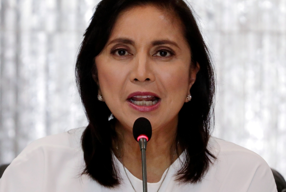 Philippines Vice President Maria Leonor Robredo speaks during her first meeting with a drug war task force after President Rodrigo Duterte appointed her as its co-head, in Quezon City, Metro Manila, November 8, 2019. Reuters/Eloisa Lopez
 