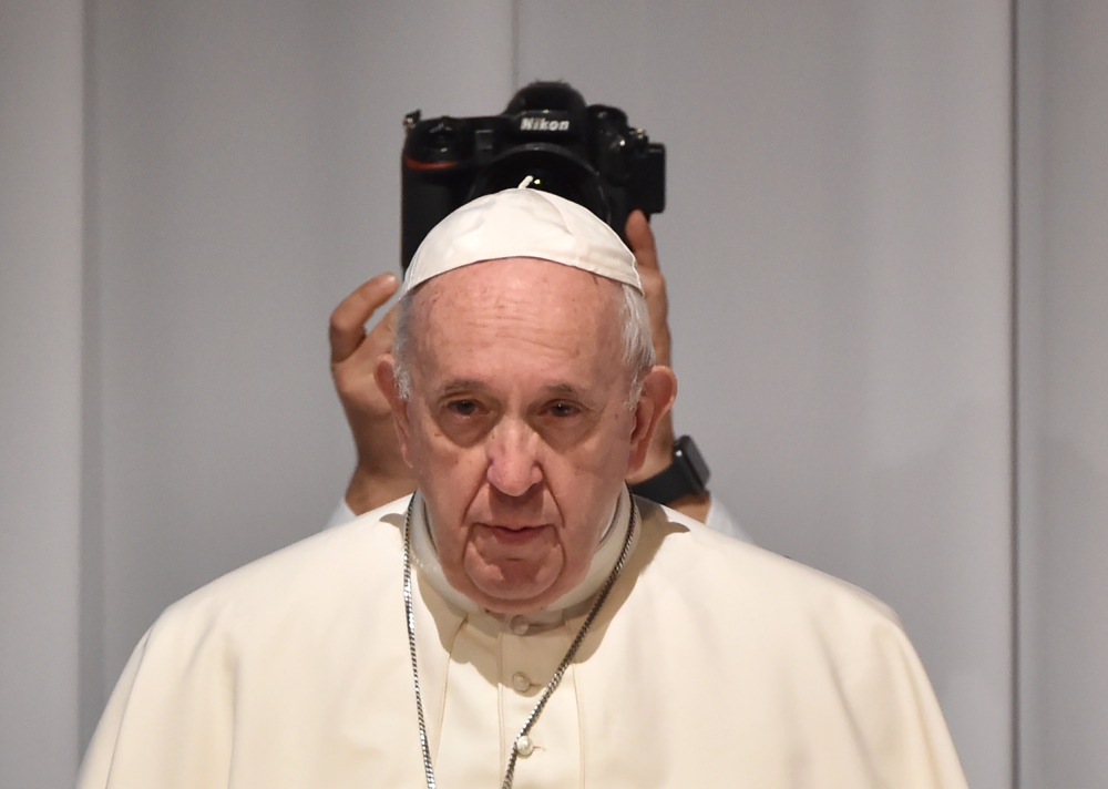 Pope Francis attends a meeting with the victims of triple disaster in Tokyo on November 25, 2019. Pope Francis called for renewed efforts to help victims of Japan's 2011 