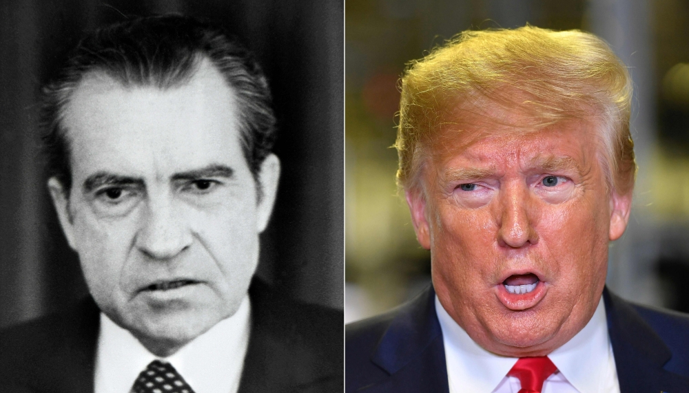 Combination picture shows Richard Nixon on April 30, 1973, in Washington, DC and US President Donald Trump on November 20, 2019 in Austin, Texas. AFP files 
