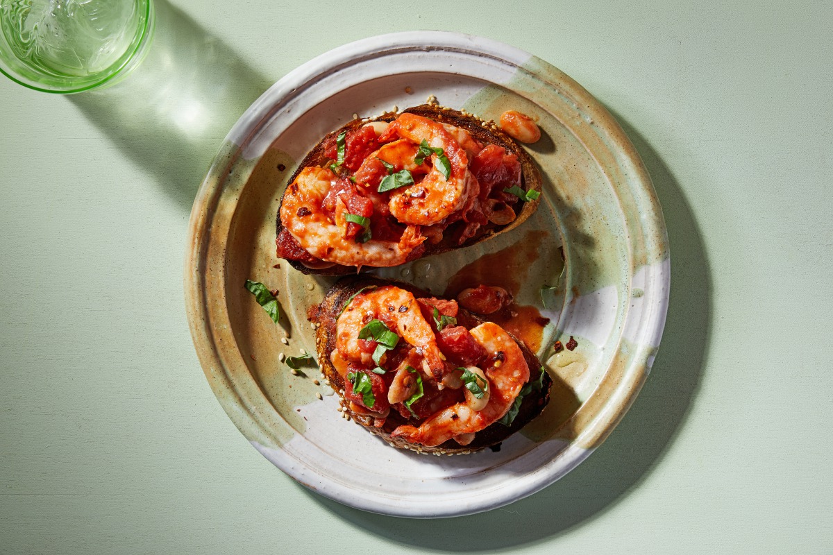 Shrimp and White Bean Bruschetta. Photo for The Washington Post by Tom McCorkle.