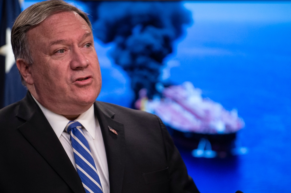In this file photo taken on June 13, 2019 US Secretary of State Mike Pompeo delivers remarks to the media at the State Department in Washington. (AFP / Eric Baradat) 