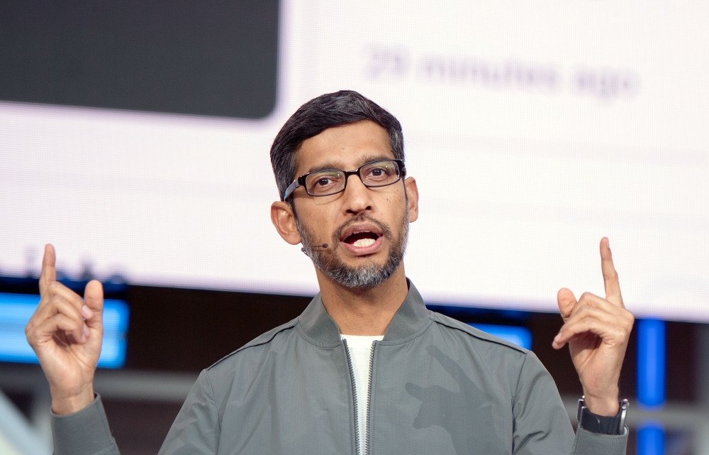 (FILES) In this file photo taken on May 07, 2019 Google CEO Sundar Pichai speaks during the Google I/O 2019 keynote session at Shoreline Amphitheatre in Mountain View, California. AFP / Josh Edelson