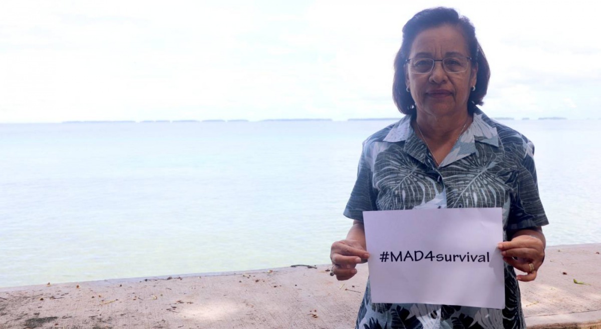 A view of President Hilda Heine of the Marshall Islands launching the #MAD4survival climate twitter campaign in the capital Majuro on December 7, 2019.