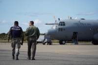 View of the rescue planes that searched the open sea between the southern tip of South America and Antarctic for the Chilean Air Force C-130 Hercules cargo plane that went missing in the sea on the eve with 38 people aboard at Chabunco army base in Punta 