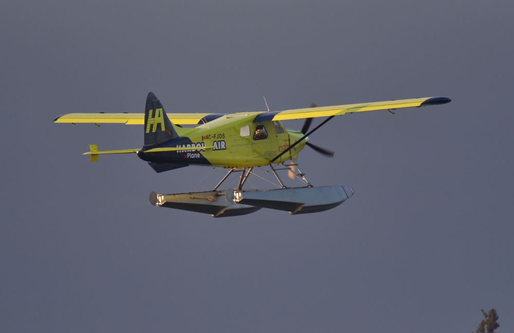 Harbour Air Pilot and CEO Greg McDougall flies the world’s first all-electric, zero-emission commercial aircraft during a test flight in a de Havilland DHC-2 Beaver from Vancouver International Airport’s South Terminal on the Fraser River in Richmond, Bri