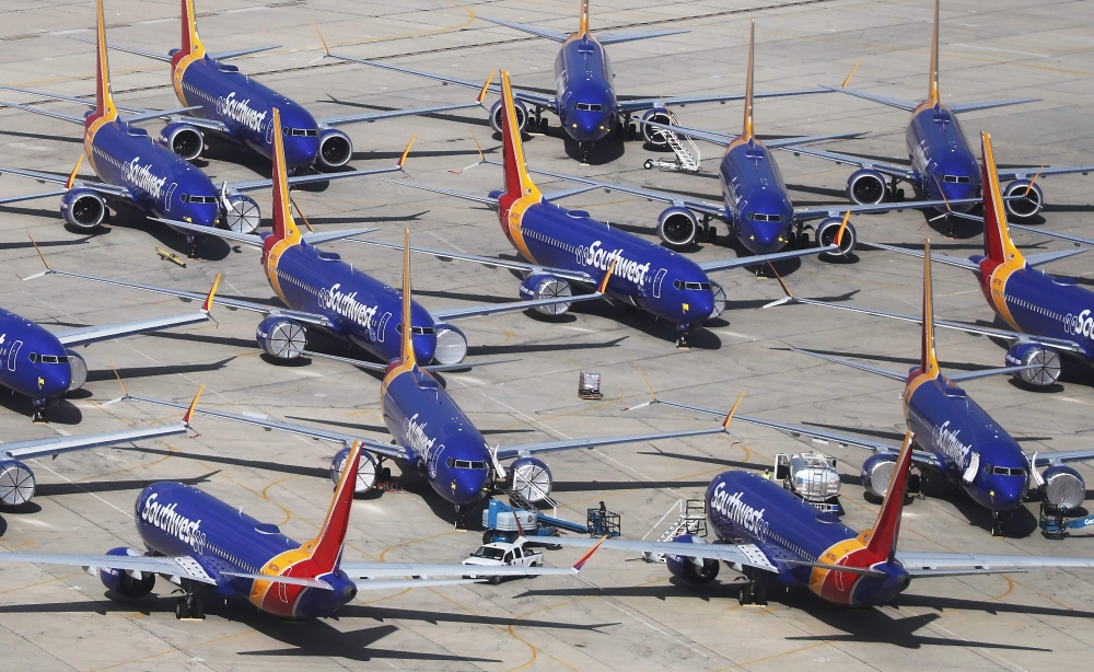 A number of Southwest Airlines Boeing 737 MAX aircraft are parked at Southern California Logistics Airport .NORTH AMERICA . March 26, 2019  / AFP / MARIO TAMA
