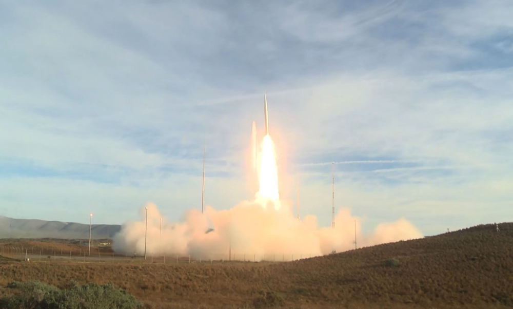 This video grab taken from a US Department of Defense handout video released on December 12, 2019, shows a ballistic missile being launched from Vandenberg Air Force Base in California. AFP