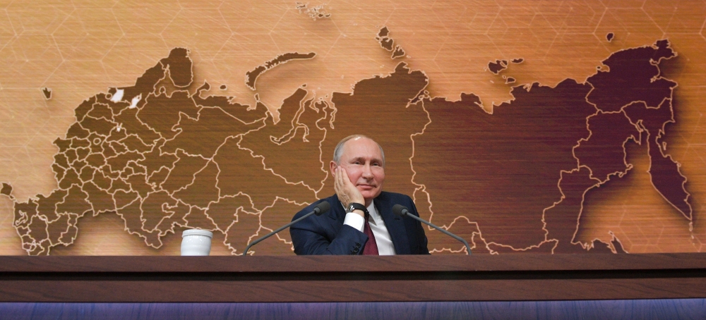 Russian President Vladimir Putin speaks during his annual press conference in Moscow on December 19, 2019. / AFP / SPUTNIK / Alexei Druzhinin