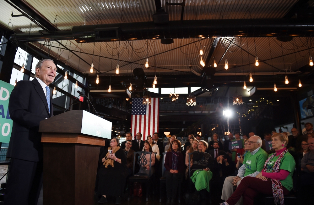 Former New York Mayor and Democratic presidential candidate Michael Bloomberg speaks about his plan for clean energy during a campaign event at the Blackwall Hitch restaurant in Alexandria, Virginia on December 13, 2019. / AFP / Olivier Douliery