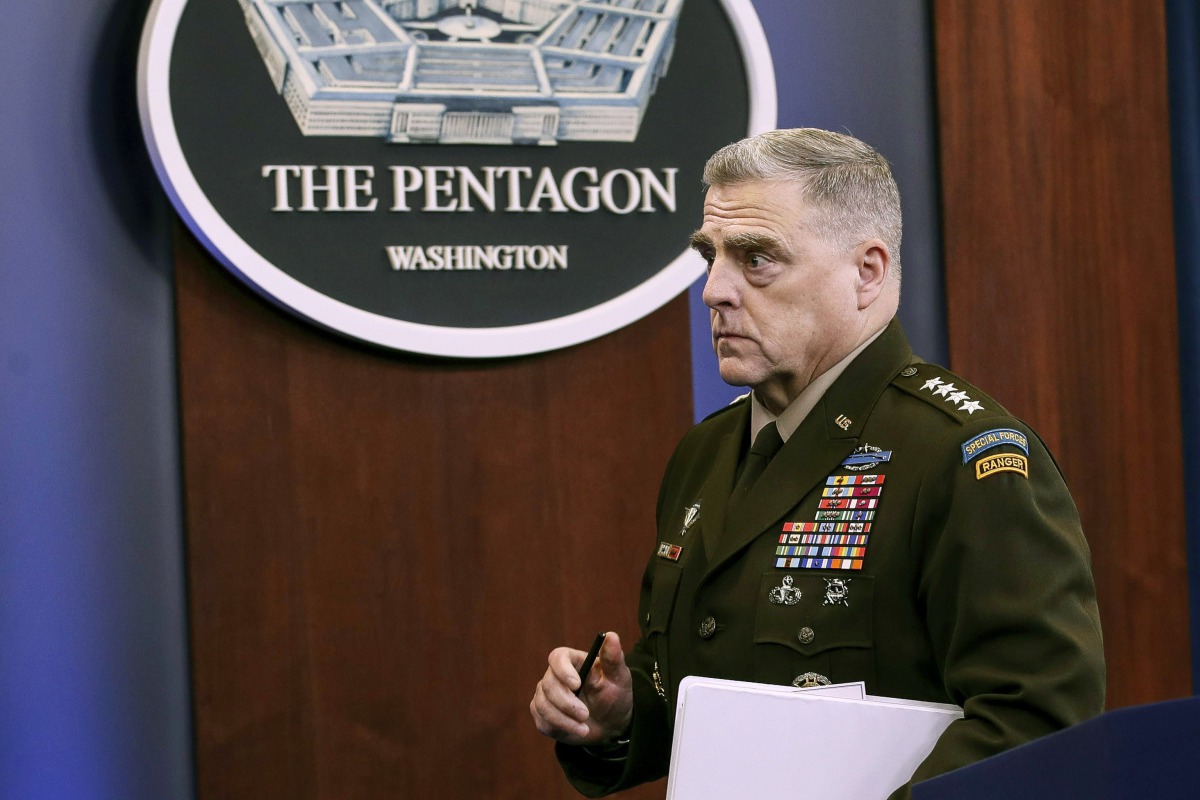 Chairman of the Joint Chiefs of Staff Army Gen. Mark Milley exits after an end of year press conference at the Pentagon on December 20, 2019 in Arlington, Virginia.  Drew Angerer/Getty Images/AFP 