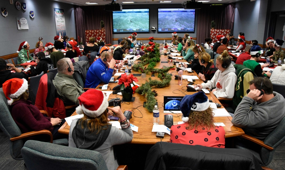 This photo released by the US Airforce, shows NORAD Tracks Santa Operation Center on Peterson Air Force Base, Colorado on December 24, 2019. AFP/ US Airfroce / Staff Sgt. Alexandra M Longfellow 