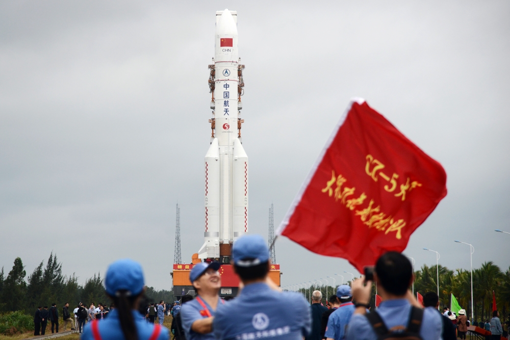 The Long March-5 Y3 rocket, China's largest carrier rocket, is transported to the launching site at the Wenchang Space Launch Center in Wenchang, Hainan province, China December 21, 2019.  China Daily via Reuters