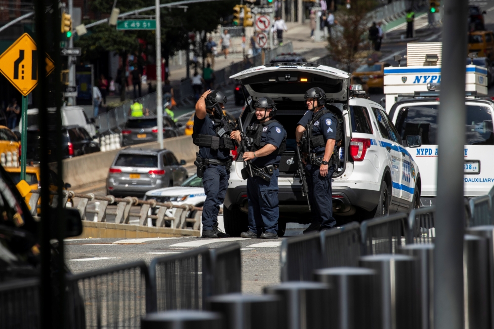 File photo: NYPD officers stand guard around United Nations headquarters, September 24, 2019. Reuters / Eduardo Munoz
