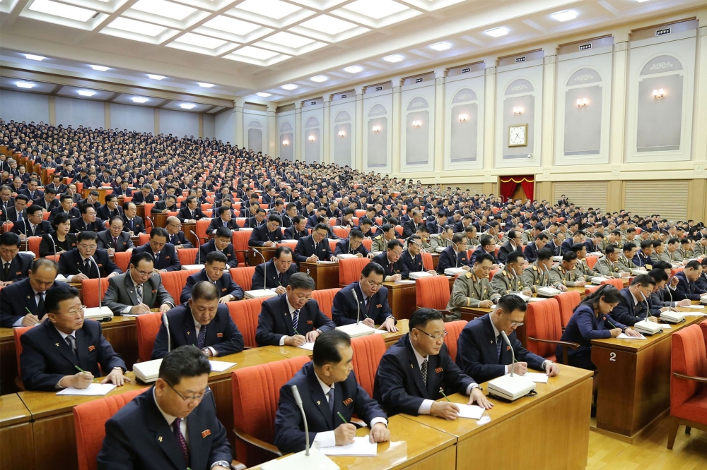 This picture taken on December 28, 2019 and released by North Korea's official Korean Central News Agency (KCNA) on December 29 shows the 5th Plenary Meeting of the 7th Central Committee of the Workers' Party of Korea in Pyongyang. (AFP PHOTO/KCNA VIA KNS