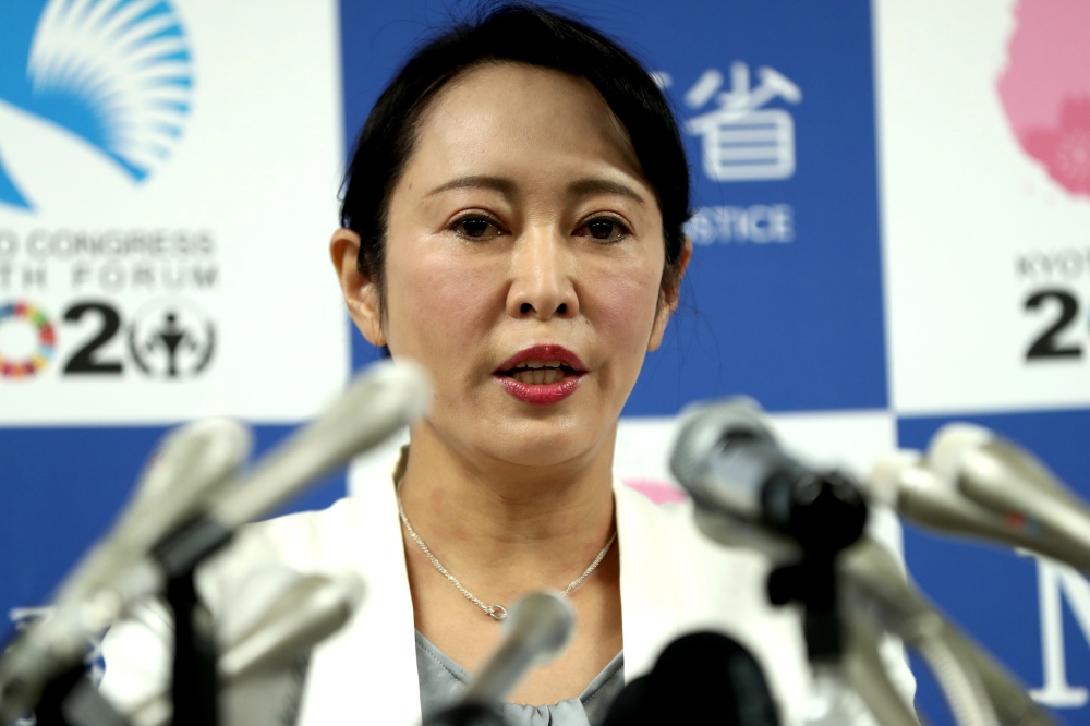 Japan’s Justice Minister Masako Mori speaks during a press conference on former auto tycoon Carlos Ghosn after he fled Japan to avoid a trial, in Tokyo on January 6, 2020. 