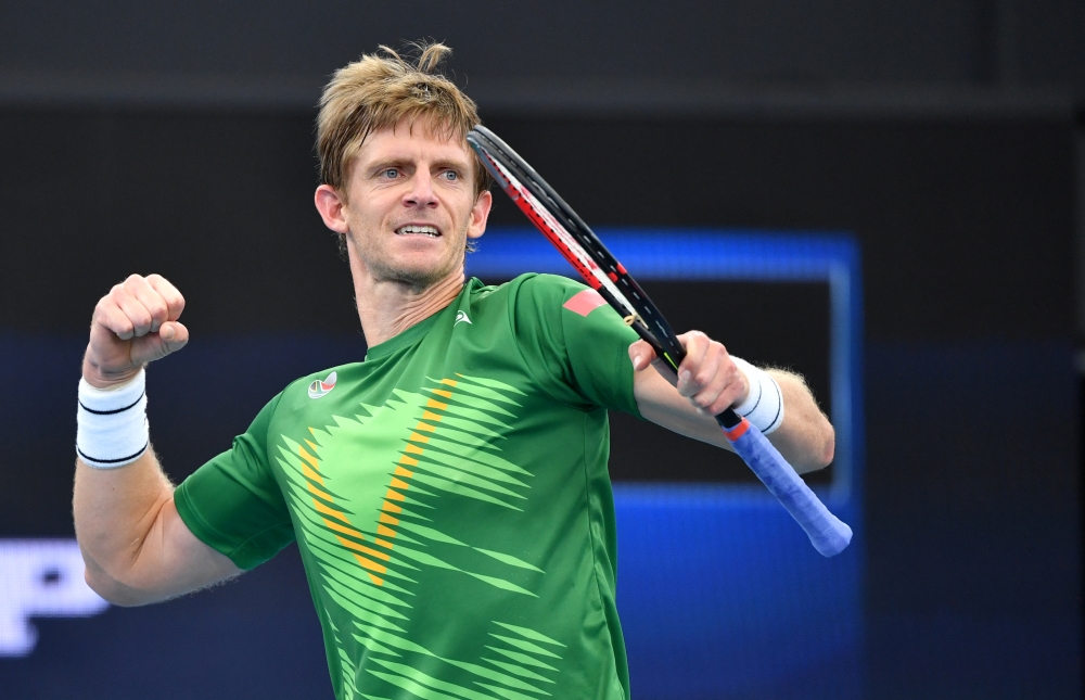 Kevin Anderson of South Africa celebrates winning his match against Cristian Garin of Chile during day 4 of the ATP Cup tennis tournament at Pat Rafter Arena in Brisbane, Australia, January 6, 2020. AAP Image/Darren England/via REUTERS