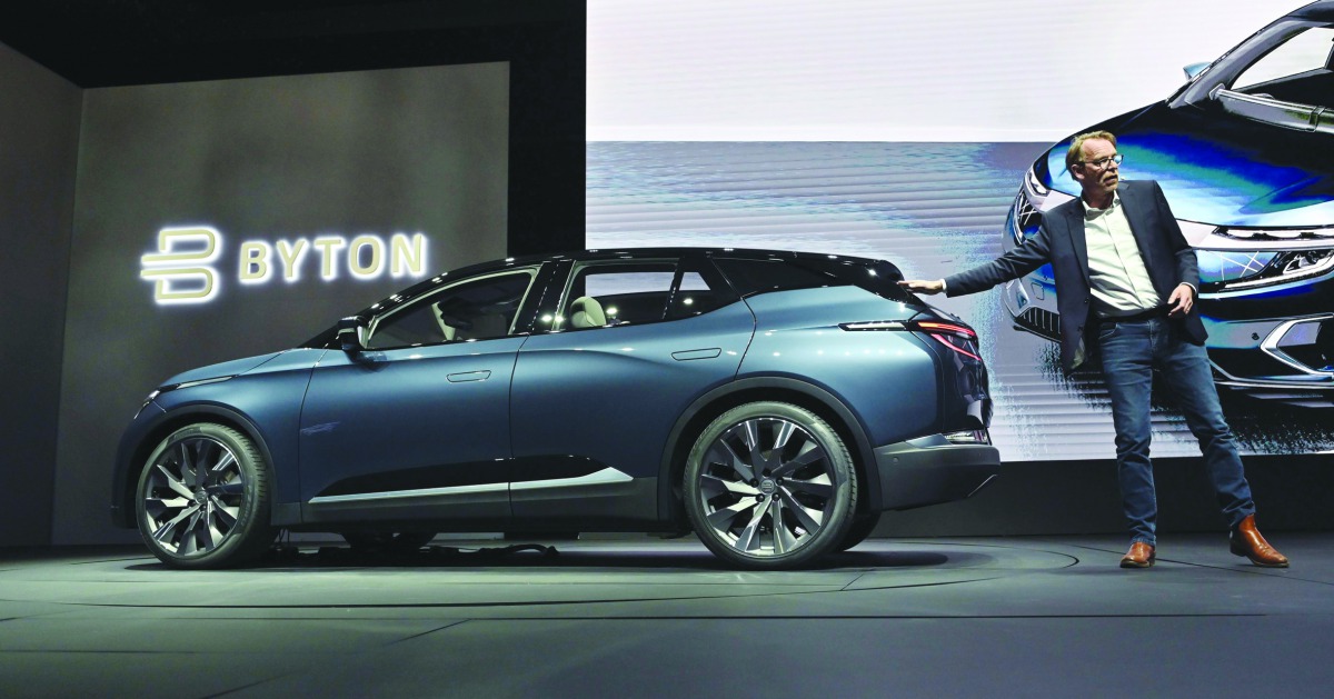 Byton Senior VP of Design Benoit Jacob speaks during a Byton press event unveiling the Byton M-Byte, all-electric vehicle, at CES 2020 at the Mandalay Bay Convention Center on January 5, 2020 in Las Vegas, Nevada.  David Becker/Getty Images/AFP