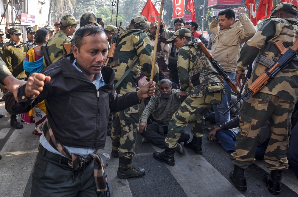 Activists of the Centre of Indian Trade Unions (CITU) are detained during an anti-government protest rally, organised as part of a nationwide strike by various trade unions in Guwahati, India, January 8, 2020. REUTERS/Anuwar Hazarika 