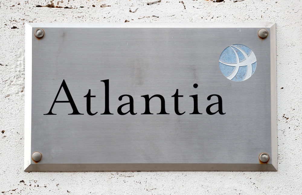 A logo of the Atlantia Group is seen outside their headquarters in Rome, Italy August 31, 2018. Reuters/Alessandro Bianchi
 