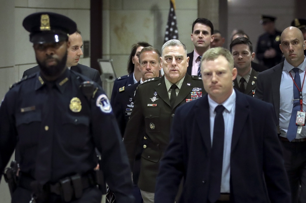 Chair of the Joint Chiefs of Staff Mark Milley departs briefing for members of the US House of Representatives about the situation with Iran, at the US Capitol on January 8, 2020. Drew Angerer/Getty Images/AFP