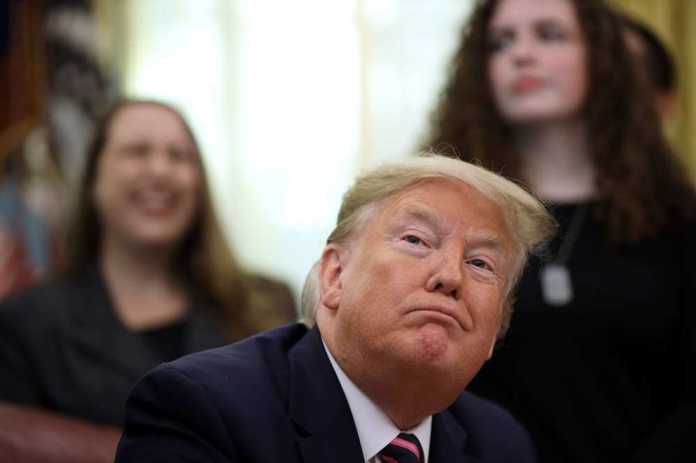 WASHINGTON, DC - JANUARY 16: U.S. President donald trump speaks during an event in the Oval Office announcing guidance on constitutional prayer in public schools on January 16, 2020 in Washington, DC. Trump also answered questions on recent reports relati