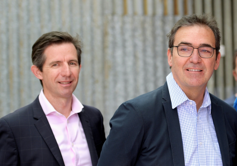 Australia's Tourism Minister Simon Birmingham (L) and South Australia's Premier Stephen Marshall visit a cafe during a visit to Kangaroo Island, Australia January 19, 2020. REUTERS/Tracey Nearmy
