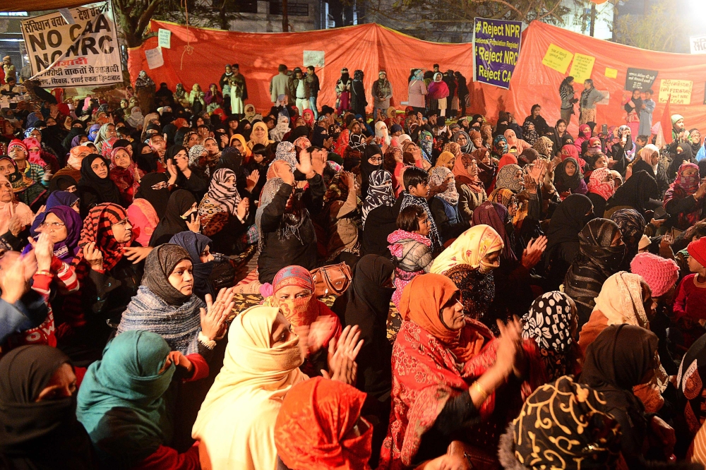 In this picture taken on January 16, 2020, protesters take part in a demonstration for the fifth consecutive day against India's new citizenship law, at Mansoor Ali Park in Allahabad. AFP / Sanjay Kanojia
 