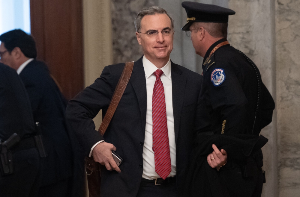 White House Counsel Pat Cipollone arrives for the Senate impeachment trial of US President Donald Trump at the US Capitol in Washington, DC, January 21, 2020. AFP / Saul Loeb 