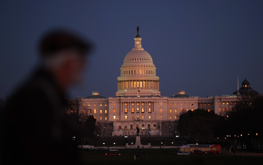 The U.S. Capitol is shown at dusk as the U.S. Senate begins the impeachment trial against U.S. President Donald Trump on January 21, 2020 in Washington, DC. The Senate is expected to work late into the night while the impeachment trial is taking place. Wi