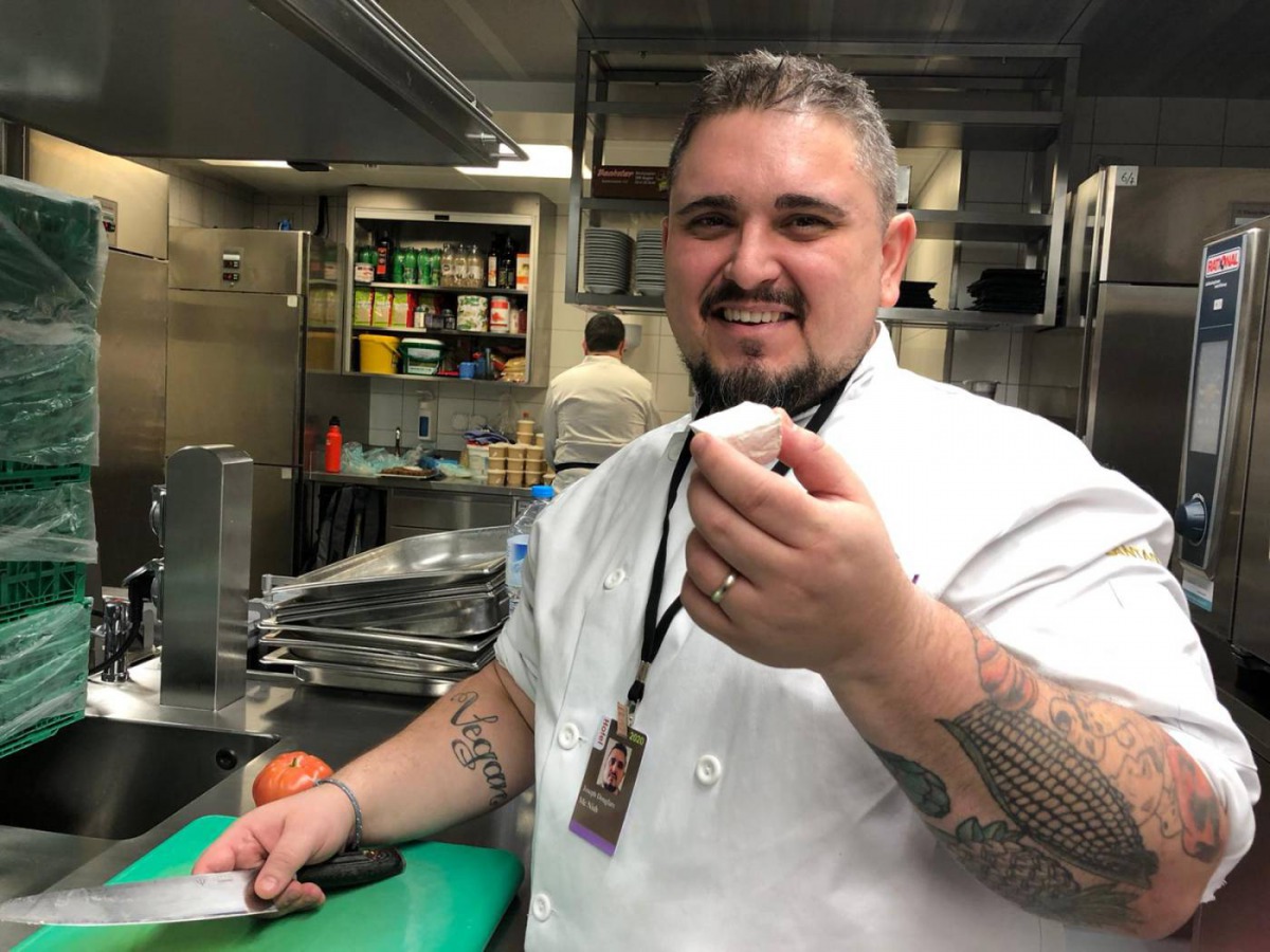 Canadian vegan chef Doug McNish poses in a hotel kitchen in Davos, Switzerland, where he is preparing a meal for the World Economic Forum annual meeting on on January 21, 2020. Thomson Reuters Foundation/Belinda Goldsmith
