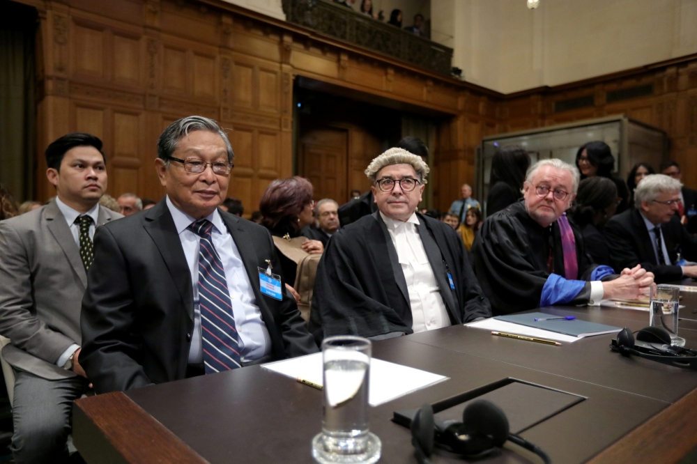 Minister for the Office of the State Counsellor of Myanmar, Kyaw Tint Swe, attends the ruling in a case filed by Gambia against Myanmar alleging genocide against the minority Muslim Rohingya population, at the International Court of Justice (ICJ) in The H