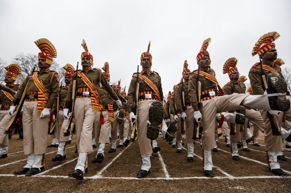 India's Border Security Force (BSF) soldiers take part in India's Republic Day parade in Srinagar January 26, 2020. REUTERS/Danish Ismail
