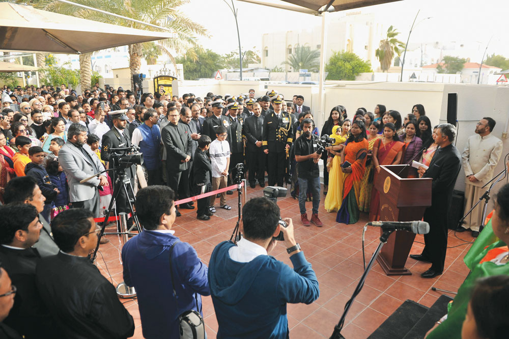 India’s Ambassador to Qatar, H E P. Kumaran, addressing a gathering held to celebrate India’s 71st Republic Day, at the Embassy of India, in Doha, yesterday. Pic: Baher Amin/The Peninsula