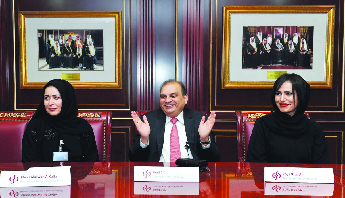 FROM LEFT: Commercial Bank officials Abeer Marwa Al Kalla, Head of Corporate Communications and CSR; Amit Sah, EGM and Head of Retail Banking; and Roya Mohammad Khajeh, Assistant General Manager, Head of Cards and Payments, during the media round table he