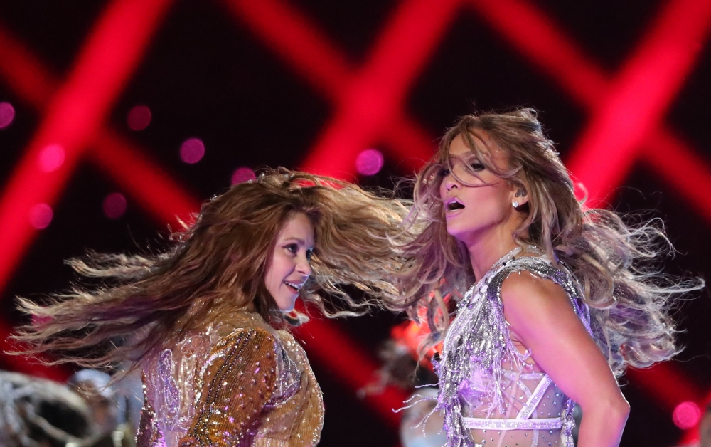 Jennifer Lopez and Shakira perform during the halftime show REUTERS/Shannon Stapleton
 