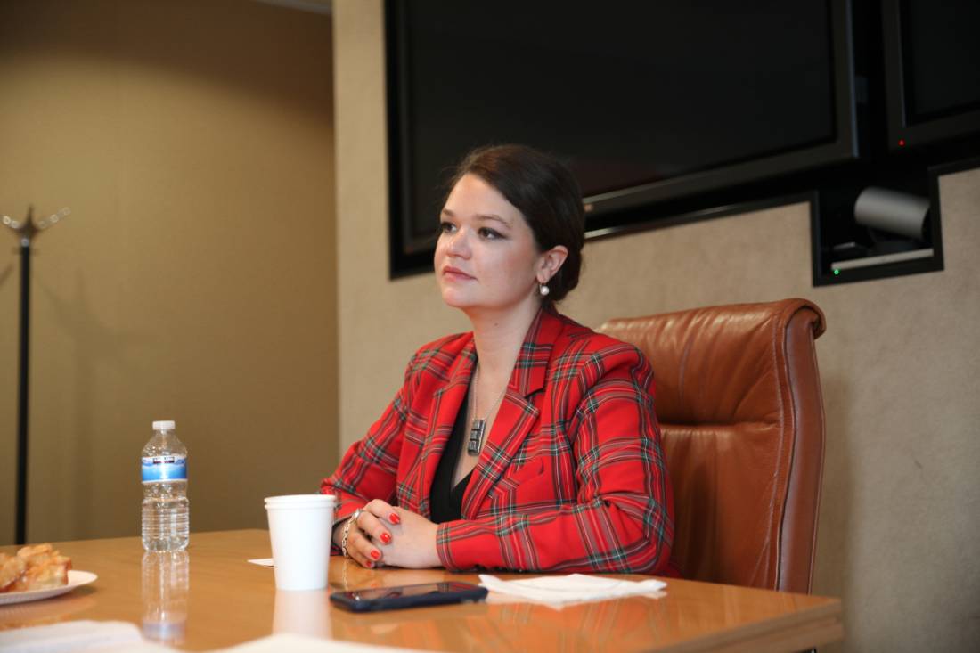 Brittany Kaiser, former Cambridge Analytica staffer-turned-whistleblower, speaks to Thomson Reuters Foundation at their building in London, Britain on January 31 2020. Thomson Reuters Foundation/Shanshan Chen