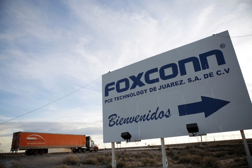 A sign announces the manufacturing complex of Foxconn PCE Technology, in Ciudad Juarez, Mexico February 6, 2020. Picture taken February 6, 2020. Reuters/Jose Luis Gonzalez