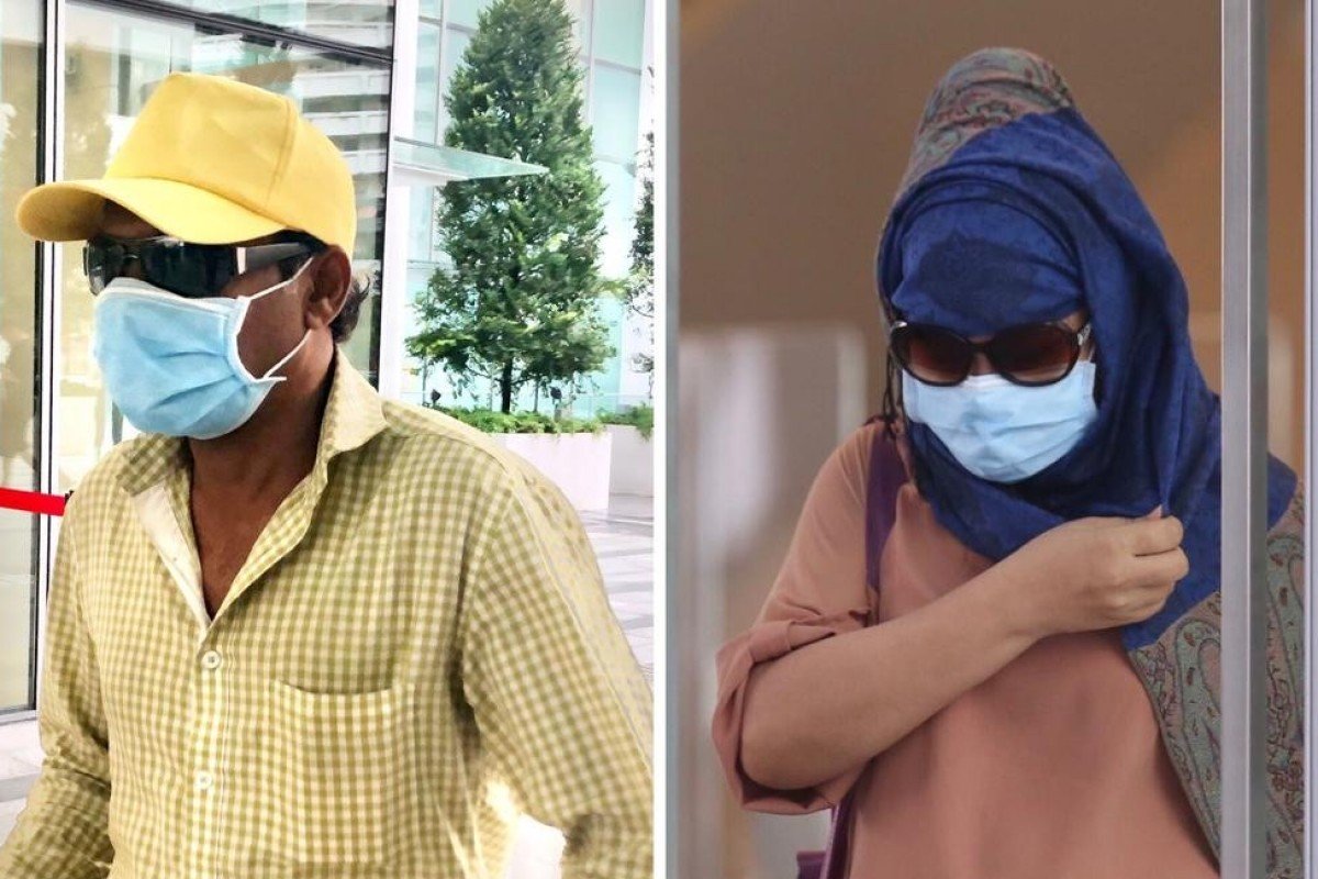 The convicts, who were named by Singapore news website Malkar Savlaram Anant (left) and Priyanka Bhattacharya Rajesh (right) leaving the State Courts on Feb 11, 2020.  Photo courtesy: Najeer Yusof/Today