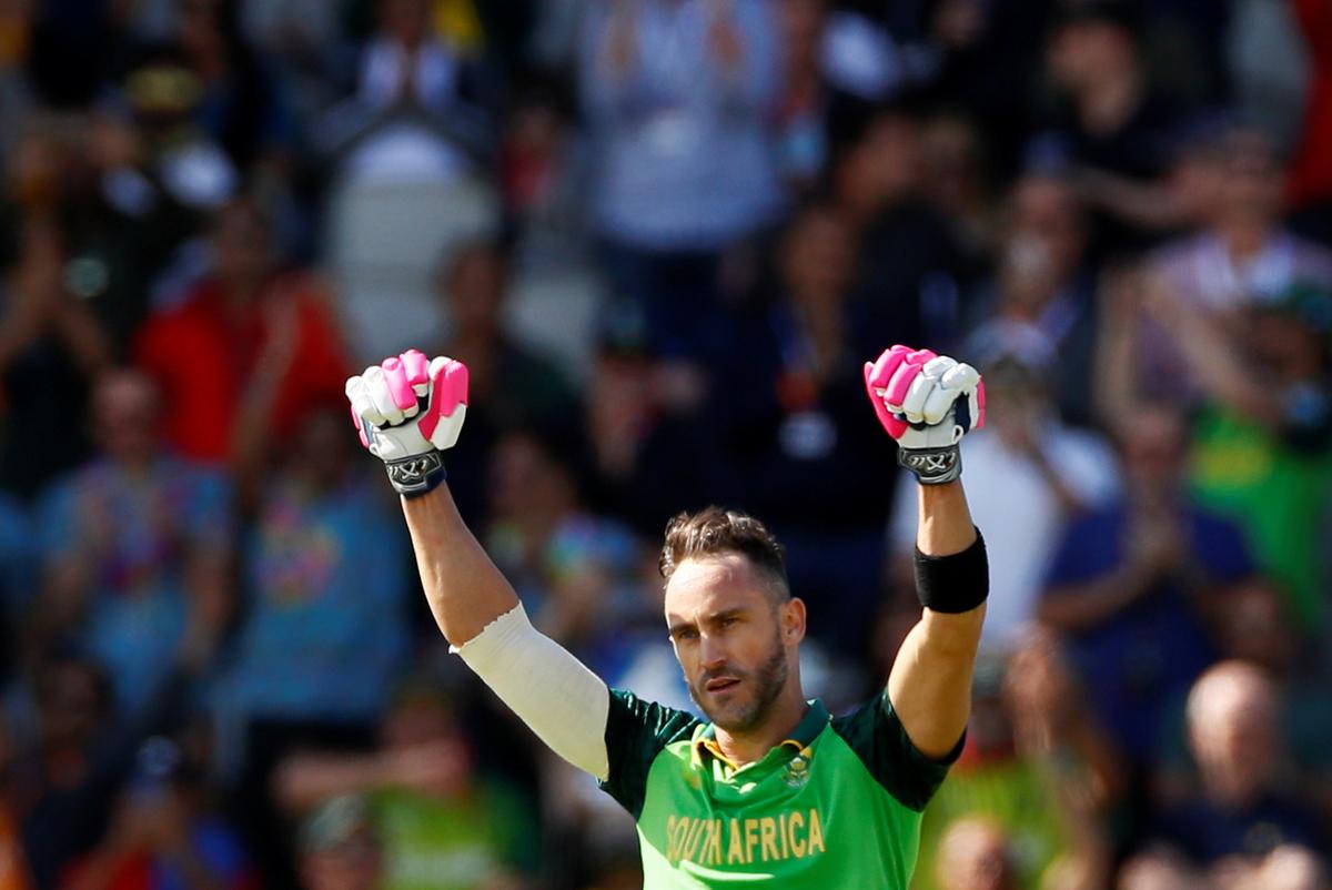 File photo: South Africa's Faf du Plessis celebrates reaching his century Action Images via Reuters/Jason Cairnduff
