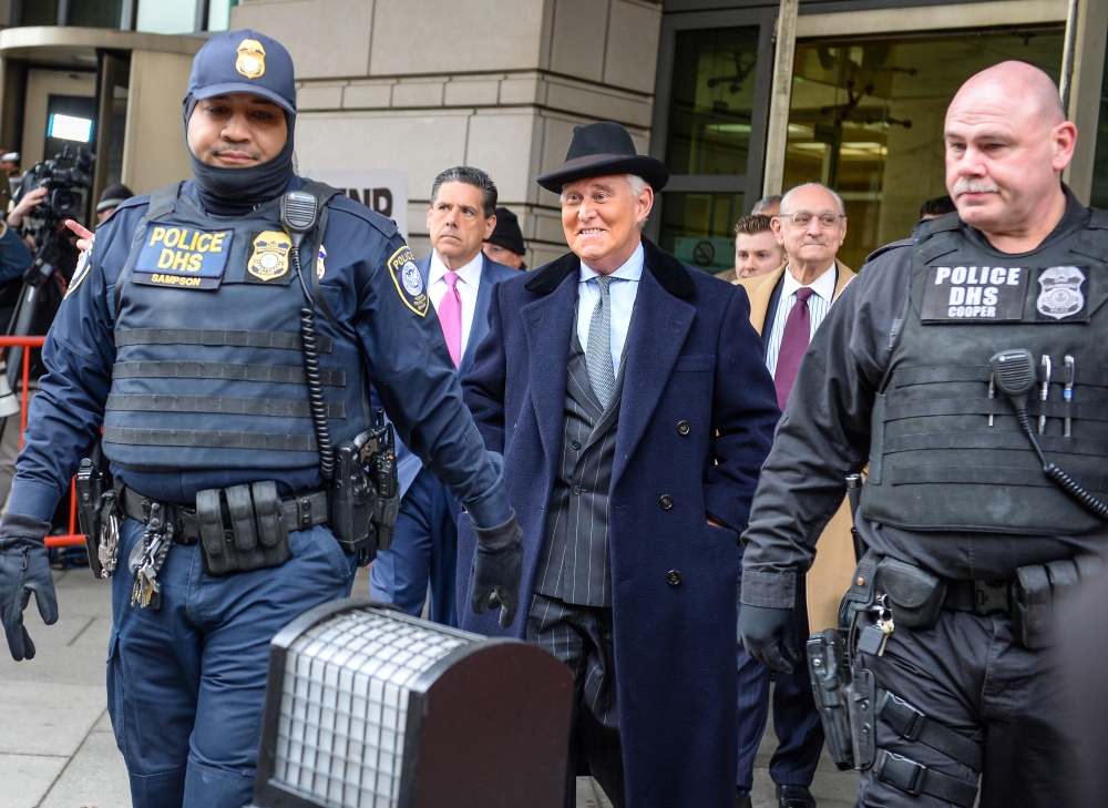 Former Trump campaign adviser Roger Stone departs following his sentencing hearing at US District Court in Washington, February 20, 2020. Reuters / Mary F Calvert