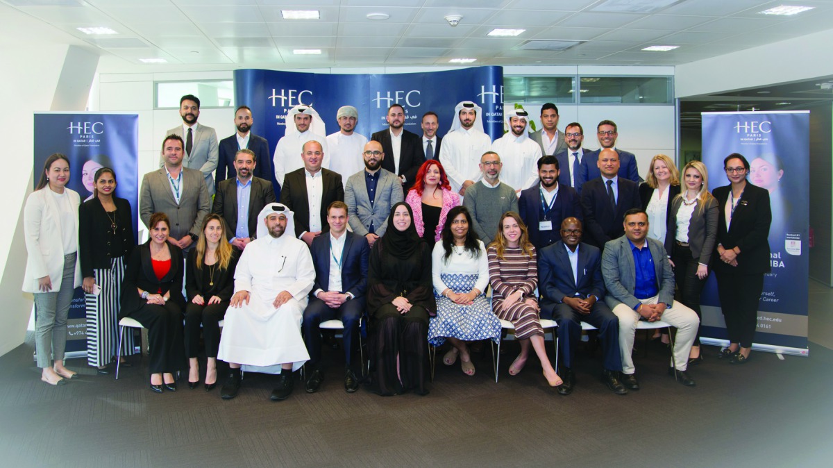 The new members of EMBA Class of 2021 of HEC Paris in Qatar pose for a group photo.