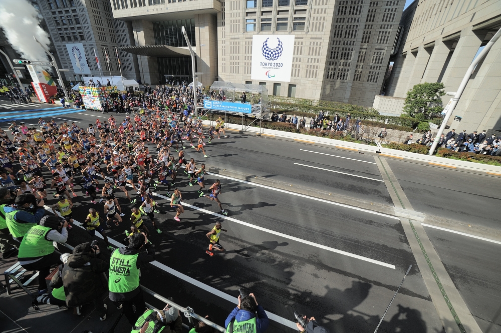 TOKYO, JAPAN - MARCH 01: Runners take part to the depart of the Tokyo Marathon Elite men and women on March 1st, 2020, in Tokyo, Japan. ( DAVID MAREUIL - Anadolu Agency )