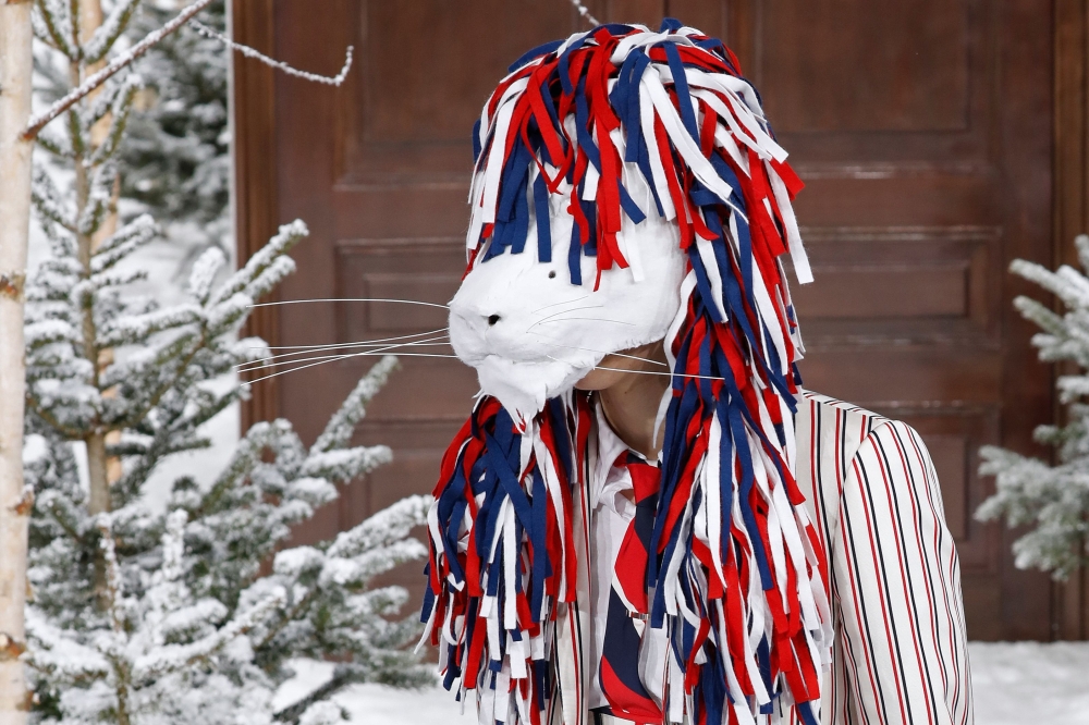 A model presents a creation by Thom Browne during the Women's Fall-Winter 2020-2021 Ready-to-Wear collection fashion show in Paris, on March 1, 2020. AFP / Francois Guillot
 